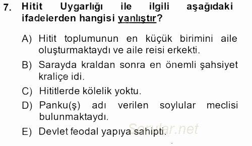 Uygarlık Tarihi 1 2013 - 2014 Dönem Sonu Sınavı 7.Soru