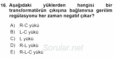 Elektrik Makinaları 2016 - 2017 Ara Sınavı 16.Soru