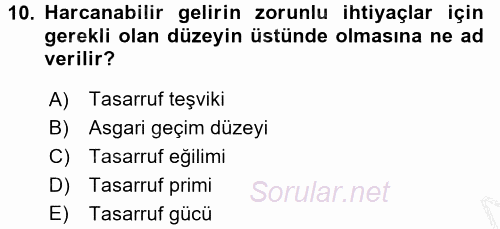 Maliye Politikası 2016 - 2017 3 Ders Sınavı 10.Soru