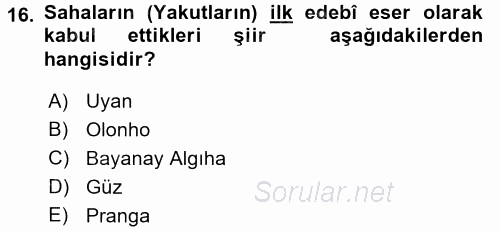 Çağdaş Türk Edebiyatları 2 2015 - 2016 Tek Ders Sınavı 16.Soru