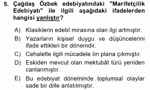 Çağdaş Türk Edebiyatları 2 2015 - 2016 Tek Ders Sınavı 5.Soru
