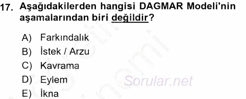 Reklamcılık 2015 - 2016 Ara Sınavı 17.Soru