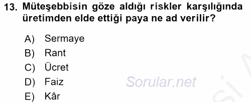 Tarım Ekonomisi 2016 - 2017 Ara Sınavı 13.Soru