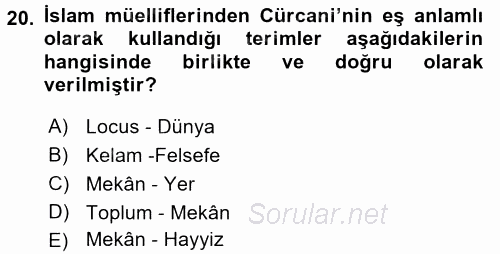 Tarihi Coğrafya 2016 - 2017 Dönem Sonu Sınavı 20.Soru