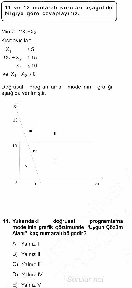 Yöneylem Araştırması 1 2013 - 2014 Ara Sınavı 11.Soru