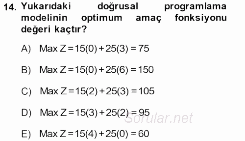 Yöneylem Araştırması 1 2013 - 2014 Ara Sınavı 14.Soru