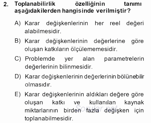 Yöneylem Araştırması 1 2013 - 2014 Ara Sınavı 2.Soru