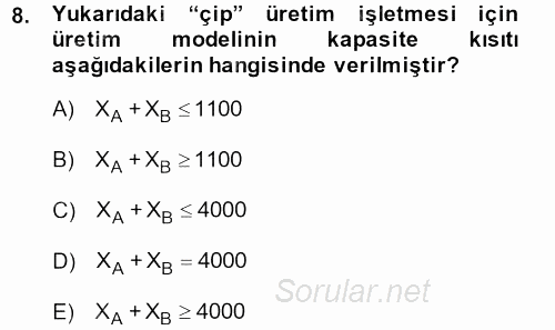 Yöneylem Araştırması 1 2013 - 2014 Ara Sınavı 8.Soru
