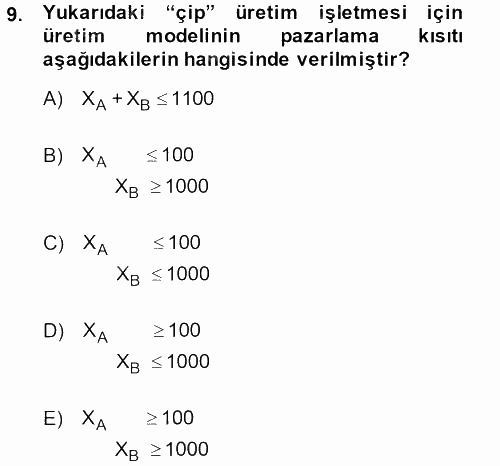 Yöneylem Araştırması 1 2013 - 2014 Ara Sınavı 9.Soru