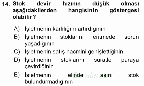 Muhasebe Denetimi ve Mali Analiz 2017 - 2018 3 Ders Sınavı 14.Soru