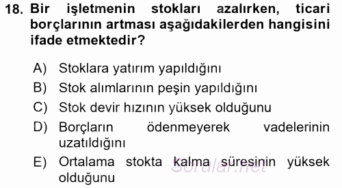 Muhasebe Denetimi ve Mali Analiz 2017 - 2018 3 Ders Sınavı 18.Soru