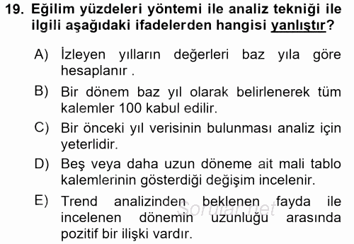 Muhasebe Denetimi ve Mali Analiz 2017 - 2018 3 Ders Sınavı 19.Soru