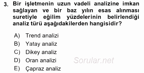 Muhasebe Denetimi ve Mali Analiz 2017 - 2018 3 Ders Sınavı 3.Soru