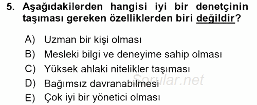 Muhasebe Denetimi ve Mali Analiz 2017 - 2018 3 Ders Sınavı 5.Soru