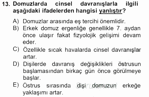 Hayvan Davranışları ve Refahı 2012 - 2013 Ara Sınavı 13.Soru