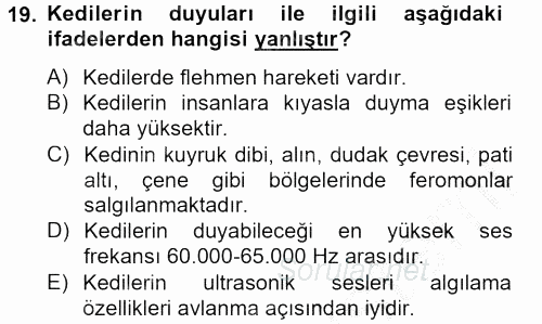 Hayvan Davranışları ve Refahı 2012 - 2013 Ara Sınavı 19.Soru