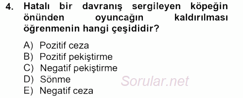 Hayvan Davranışları ve Refahı 2012 - 2013 Ara Sınavı 4.Soru