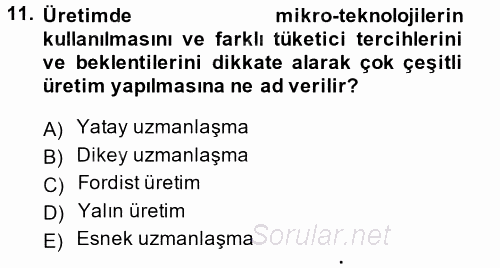 Çalışma Sosyolojisi 2014 - 2015 Ara Sınavı 11.Soru