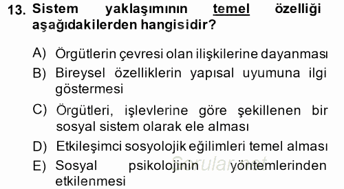 Çalışma Sosyolojisi 2014 - 2015 Ara Sınavı 13.Soru