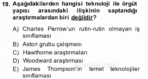 Çalışma Sosyolojisi 2014 - 2015 Ara Sınavı 19.Soru