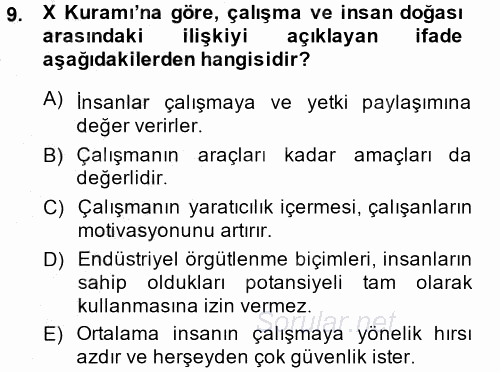 Çalışma Sosyolojisi 2014 - 2015 Ara Sınavı 9.Soru