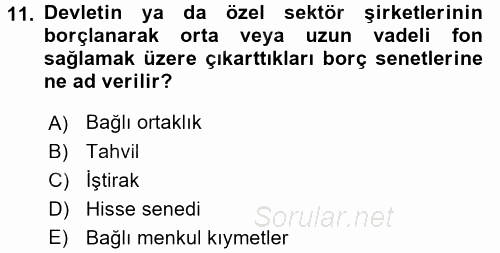 Genel Muhasebe 2 2017 - 2018 Ara Sınavı 11.Soru