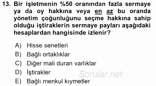 Genel Muhasebe 2 2017 - 2018 Ara Sınavı 13.Soru