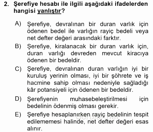 Genel Muhasebe 2 2017 - 2018 Ara Sınavı 2.Soru