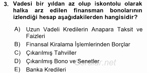 Genel Muhasebe 2 2017 - 2018 Ara Sınavı 3.Soru