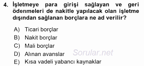 Genel Muhasebe 2 2017 - 2018 Ara Sınavı 4.Soru
