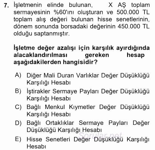Genel Muhasebe 2 2017 - 2018 Ara Sınavı 7.Soru