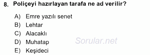 Genel Muhasebe 2 2017 - 2018 Ara Sınavı 8.Soru
