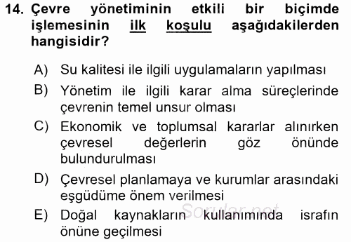 Doğal Kaynaklar ve Çevre Ekonomisi 2015 - 2016 Dönem Sonu Sınavı 14.Soru