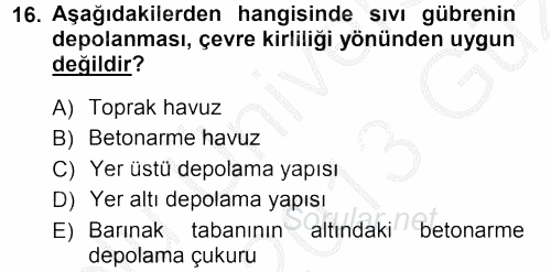 Tarımsal Yapılar ve Sulama 2012 - 2013 Ara Sınavı 16.Soru