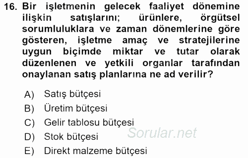 Satış Yönetimi ve Telefonda Satış 2016 - 2017 Ara Sınavı 16.Soru