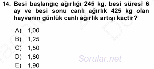 Temel Yem Bilgisi ve Hayvan Besleme 2015 - 2016 Dönem Sonu Sınavı 14.Soru