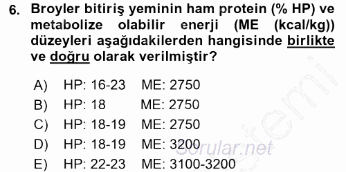 Temel Yem Bilgisi ve Hayvan Besleme 2015 - 2016 Dönem Sonu Sınavı 6.Soru