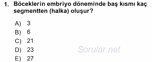 Entomoloji 2015 - 2016 Dönem Sonu Sınavı 1.Soru