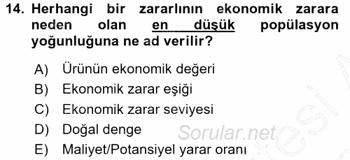 Entomoloji 2015 - 2016 Dönem Sonu Sınavı 14.Soru