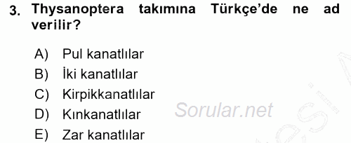 Entomoloji 2015 - 2016 Dönem Sonu Sınavı 3.Soru