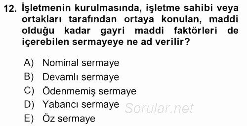 Hayvancılık Ekonomisi 2016 - 2017 Dönem Sonu Sınavı 12.Soru