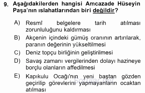 Osmanlı Tarihi (1566-1789) 2015 - 2016 Dönem Sonu Sınavı 9.Soru