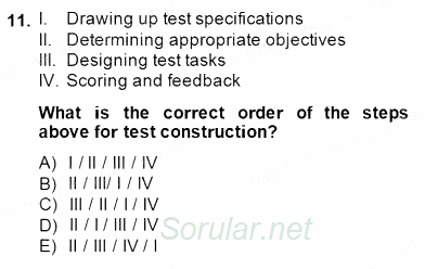 Yabancı Dil Öğretiminde Ölçme Ve Değerlendirme 1 2014 - 2015 Ara Sınavı 11.Soru