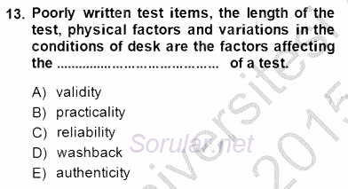 Yabancı Dil Öğretiminde Ölçme Ve Değerlendirme 1 2014 - 2015 Ara Sınavı 13.Soru