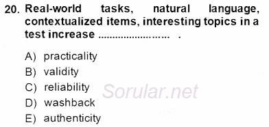 Yabancı Dil Öğretiminde Ölçme Ve Değerlendirme 1 2014 - 2015 Ara Sınavı 20.Soru