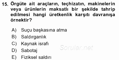Örgütsel Davranış 2016 - 2017 3 Ders Sınavı 15.Soru