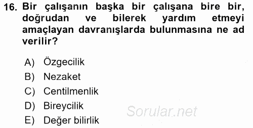 Örgütsel Davranış 2016 - 2017 3 Ders Sınavı 16.Soru