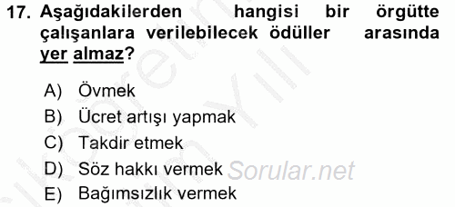 Örgütsel Davranış 2016 - 2017 3 Ders Sınavı 17.Soru