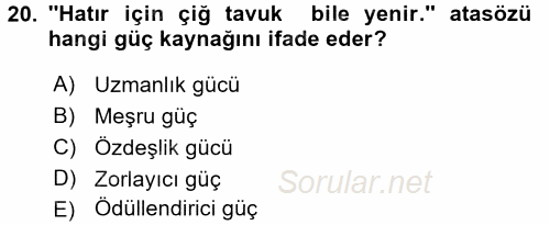 Örgütsel Davranış 2016 - 2017 3 Ders Sınavı 20.Soru