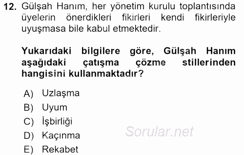 Çatışma ve Stres Yönetimi 1 2017 - 2018 Ara Sınavı 12.Soru